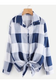 Checked Knot Front Shirt - My look - $11.00 