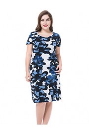 Chicwe Women's Plus Size Floral Printed Casual Dress - Round Neck Short Sleeves Knee Length - Myファッションスナップ - $56.00  ~ ¥6,303
