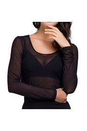 Chifave Women's Long Sleeve Sexy Black See-Through Pure Mesh Tops Sheer Tee Blouse - Mi look - $7.99  ~ 6.86€
