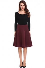 Chigant Pleated A-line Midi Skirt Elastic High Waist Knee Length Flare Vintage Skirts for Women - My look - $19.99 
