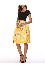 Chigant Women's Floral Plain Vintage High Elastic Waist A Line Pleated Skirts Knee Length - Moj look - $9.69  ~ 61,56kn