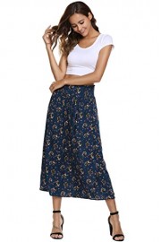 Chigant Women's Floral Print Ankle Length Elastic Waist Flowy Long Skirt - Moj look - $35.99  ~ 30.91€