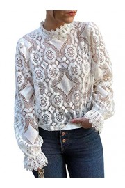 Conmoto Women's Elegant Long Sleeve Floral Lace Blouse Sexy Sheer Shirt Tops - My时装实拍 - $11.99  ~ ¥80.34