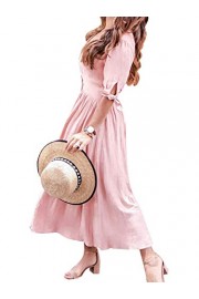 Conmoto Women's Elegant V Neck Short Sleeve High Waist Button Down Long Dress - My时装实拍 - $13.99  ~ ¥93.74