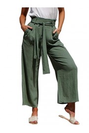 Conmoto Women's Loose High Waist Wide Leg Linen Pants Palazzo Cropped Pants with Pockets - Myファッションスナップ - $19.99  ~ ¥2,250