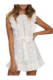 Conmoto Women's Sexy Sleeveless Lace Ruffle Mini Dress Hollow Out Summer Dress White 10 - Myファッションスナップ - $13.11  ~ ¥1,476