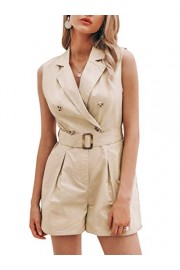 Conmoto Women's V Neck High Waist Button Romper Short Belt Jumpsuit with Pockets - Myファッションスナップ - $29.99  ~ ¥3,375