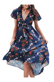 Conmoto Women's V Neck Ruffle Short Sleeve Floral Print Dress High Low Summer Long Dress - My时装实拍 - $12.99  ~ ¥87.04
