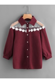 Contrast Lace Appliques Shirt - Moj look - $12.00  ~ 10.31€