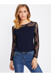Contrast Lace T-shirt - My look - $11.00 