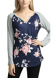 DREAGAL Women Casual Floral Print Long Sleeve V Neck Shirts Blouse Tops - Myファッションスナップ - $30.99  ~ ¥3,488