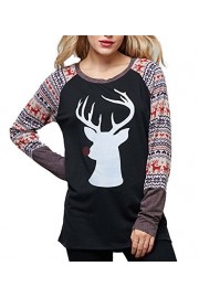 DREAGAL Women Christmas Reindeer Print Raglan Sleeve Crew Neck Pullover Sweatshirts Tops - My look - $39.99 