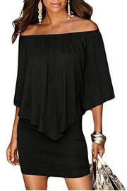 DREAGAL Women Off Shoulder Ruffles Bodycon Mini Dress - My look - $45.99 