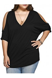 DREAGAL Women Plus Size Top V Neck Short Sleeve Batwing Cold Shoulder T Shirt - Mi look - $30.99  ~ 26.62€