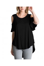 DREAGAL Women's Casual Loose Hollowed Out Shoulder Butterfly Sleeve Shirts - Mi look - $30.99  ~ 26.62€