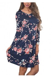 DREAGAL Women's Floral Print Long Sleeve Pleated T Shirt Dress - Mój wygląd - $30.99  ~ 26.62€