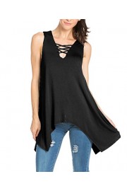 DREAGAL Women's Front Lace up V Neck Summer Flowy Sleeveless Tank Top - My look - $30.99 