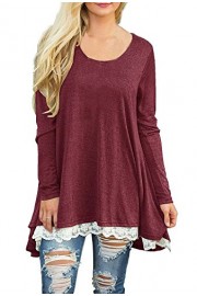 DREAGAL Women's Long Sleeve A-Line Lace Stitching Trim Casual Tunic Tops - Mi look - $29.99  ~ 25.76€