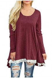 DREAGAL Women's Long Sleeve A-Line Lace Stitching Trim Casual Tunic Tops - Myファッションスナップ - $29.99  ~ ¥3,375