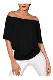DREAGAL Women's Off Shoulder Ruffles Solid Casual Blouse Stretch Tops - Mi look - $30.99  ~ 26.62€