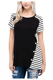 DREAGAL Womens Stripe Contrast Short Sleeve Casual Crew Neck Loose Tunic Tops Blouse with Buttons - My look - $60.99 