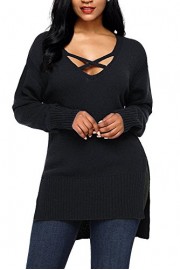 Dearlovers Women Crisscross V Neck Casual Side Split Pullover Sweater Tops - Il mio sguardo - $29.99  ~ 25.76€