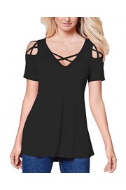 Dearlovers Women Short Sleeve Strappy Cold Shoulder Tshirt Tops - My look - $16.99 