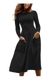 Dearlovers Women Solid Color Long Sleeve Tunic Casual Midi Skater Dress with Pockets - My时装实拍 - $22.99  ~ ¥154.04