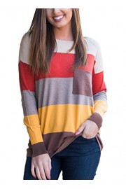 Dearlovers Women's Long Sleeve Color Block Striped Casual Pullover Tops Shirts - My时装实拍 - $19.99  ~ ¥133.94