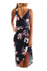 Dearlovers Womens Wrap V Neck Floral Print Casual Midi Beach Dress Large Size Blue02 - Il mio sguardo - $19.99  ~ 17.17€