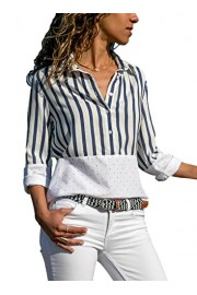 Dokotoo Womens Color Block Stripes Button Down T Shirts Casual Tops - Mein aussehen - $15.99  ~ 13.73€