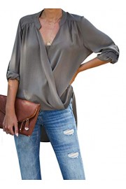 Dokotoo Womens Cuffed Long Sleeve V Neck Drape Wrap Front Blouses Casual Tops T Shirt - My look - $9.99 
