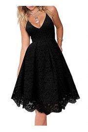 Dokotoo Womens Lace Floral V Neck Spaghetti Straps Backless Cocktail A-Line Dress Party - Mein aussehen - $26.99  ~ 23.18€