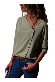 Dokotoo Womens Long Sleeve Button Down Solid Loose Casual Blouse and Tops T Shirts - Mój wygląd - $9.99  ~ 8.58€