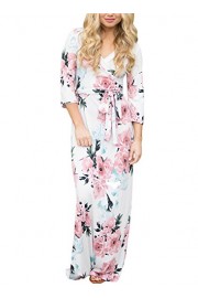 Dokotoo Womens Summer Floral Print Faux Wrap Maxi Long Dresses with Belt - My look - $30.99 