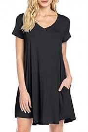 Doramode Summer V-Neck Short Sleeve Tunic Plain Casual Loose T-Shirt Dress for Women - Il mio sguardo - $32.99  ~ 28.33€