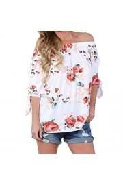 Doramode Womens 3/4 Sleeve Off Shoulder Floral Printed T Shirts Tops Blouses - My look - $39.99 