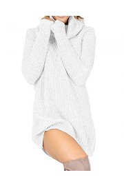 Doramode Women's High Turtle Neck Long Sleeves Pullover Knit Cotton Sweater Loose Solid Short Stretchy One-Piece Casual Dress - My look - $36.99 