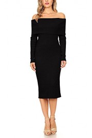 Doramode Women's Off Shoulder Bandeau Long Sleeves Bodycon Wrap Midi Clubwear Party Casual Dress - My look - $29.99 