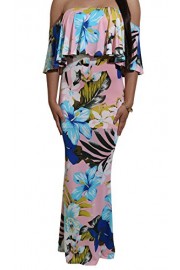 Doramode Womens Off Shoulder Floral Print Boho Strapless Bodycon Bohemian Club Dress - Моя внешность - $2.99  ~ 2.57€
