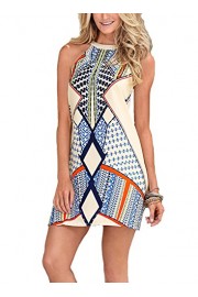 Drimmaks Women Casual Sleeveless Halter Neck Geometric Print Mini Short Dress - My look - $16.99 
