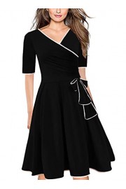 Drimmaks Women V Neck 1/2 Sleeves A Line Slim Fit and Flare Swing Dress with Bow-Knot - My look - $25.99 