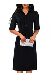 Drimmaks Women's Half Sleeve Button Turn Down Collar Casual Daily Shirt Dress - My look - $19.99 