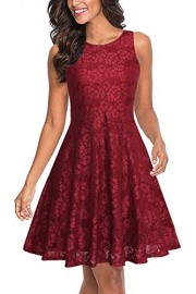 Drimmaks Women's Tank Sleeveless Floral Lace O-Neck Fit and Flare Short Mini Party Dress - My look - $25.99 