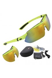 Duco Polarized Sports Sunglasses with 5 Interchangeable Lenses UV400 Protection Sports Sunglasses for Cycling Running Glasses 0026 (Green Frame) - Myファッションスナップ - $48.00  ~ ¥5,402