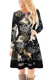 ECOWISH Womens Christmas Santa Claus Long Sleeve Floral Print Flared Skater Cocktail Dress 1209 M - Moj look - $5.99  ~ 38,05kn