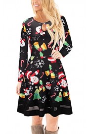 ECOWISH Womens Christmas Santa Claus Long Sleeve Floral Print Flared Skater Cocktail Dress - My look - $2.99 