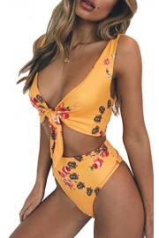 ECOWISH Womens Sexy Tie Knot Front Floral Bikini Set Swimsuit Thong Bandage High Waist Beachwear - My时装实拍 - $6.99  ~ ¥46.84