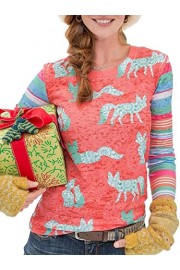 ECOWISH Womens Tops Cute Fox Print Long Sleeves Blouses Casual Striped T Shirts - Moj look - $6.99  ~ 44,40kn