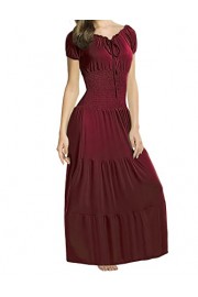 ELESOL Women Renaissance Boho Cap Sleeve Smocked Waist Tiered Party Maxi Dress - Moj look - $12.99  ~ 11.16€